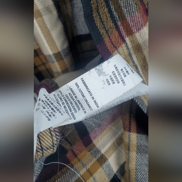 Prana‎ Flannel Shirt Adults Large Plaid Black Yellow Front Pockets Button Mens L - Picture 4 of 7